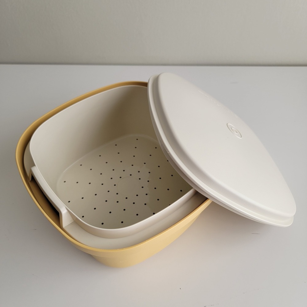 VINTAGE Tupperware Multi Server Steamer Set Harvest Gold White 3pc